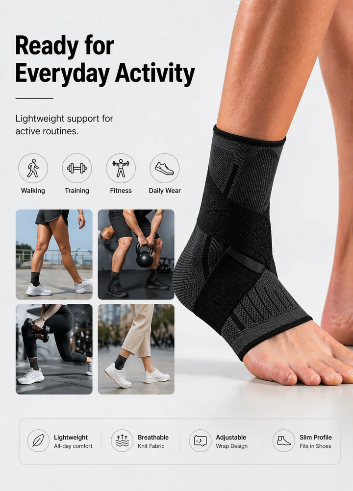 Ankle Support Brace with Adjustable Wrap Breathable Knit Compression Sleeve for Sports Workout Running Walking Fitness Daily Wea