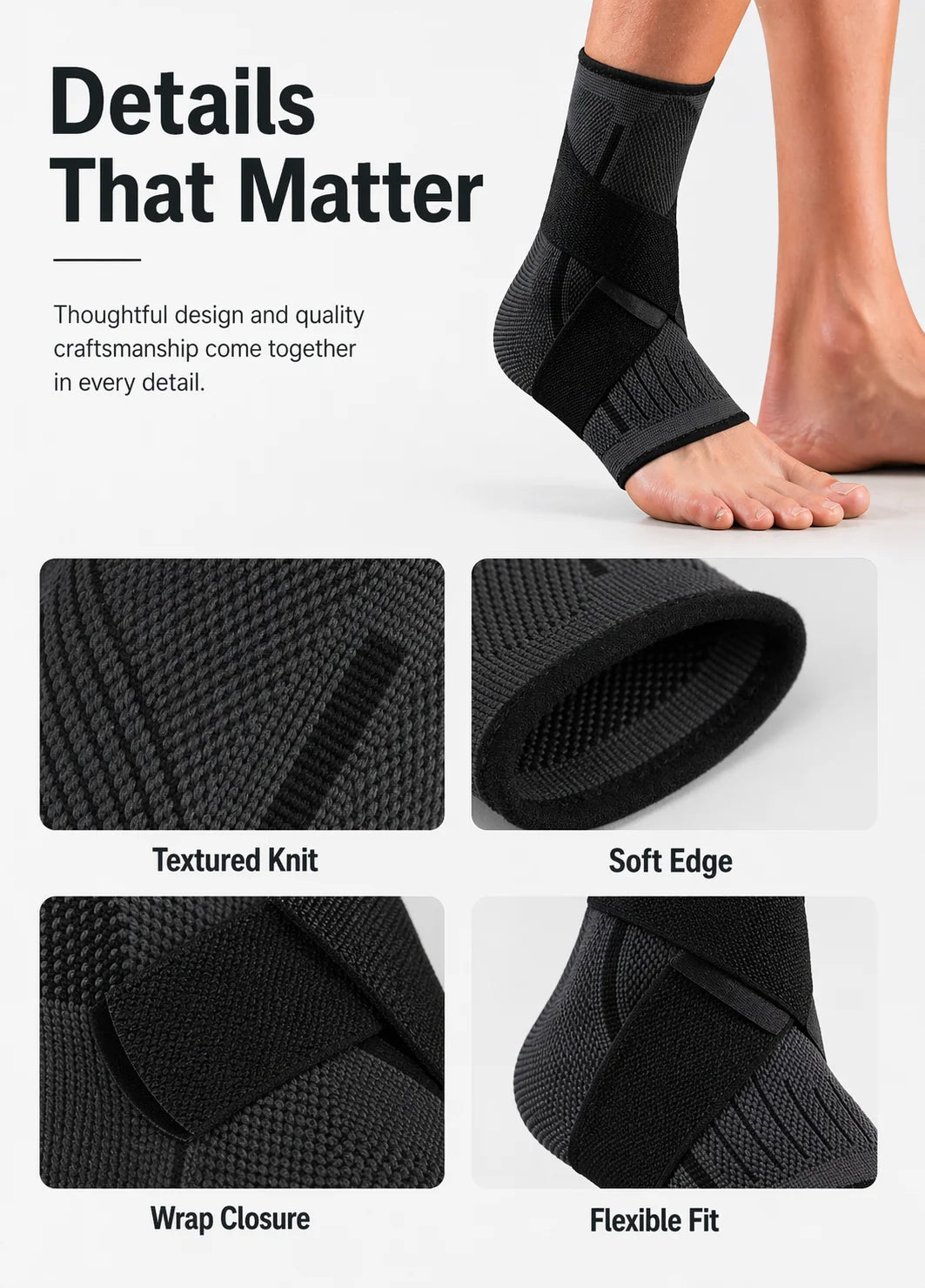 Ankle Support Brace with Adjustable Wrap Breathable Knit Compression Sleeve for Sports Workout Running Walking Fitness Daily Wea