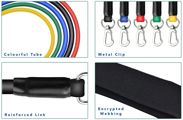 Exercise Resistance Bands Set Up to 115 lbs Fitness Stretch Workout Bands with 5 Fitness Tubes Home Gym Yoga Equipment Men Women