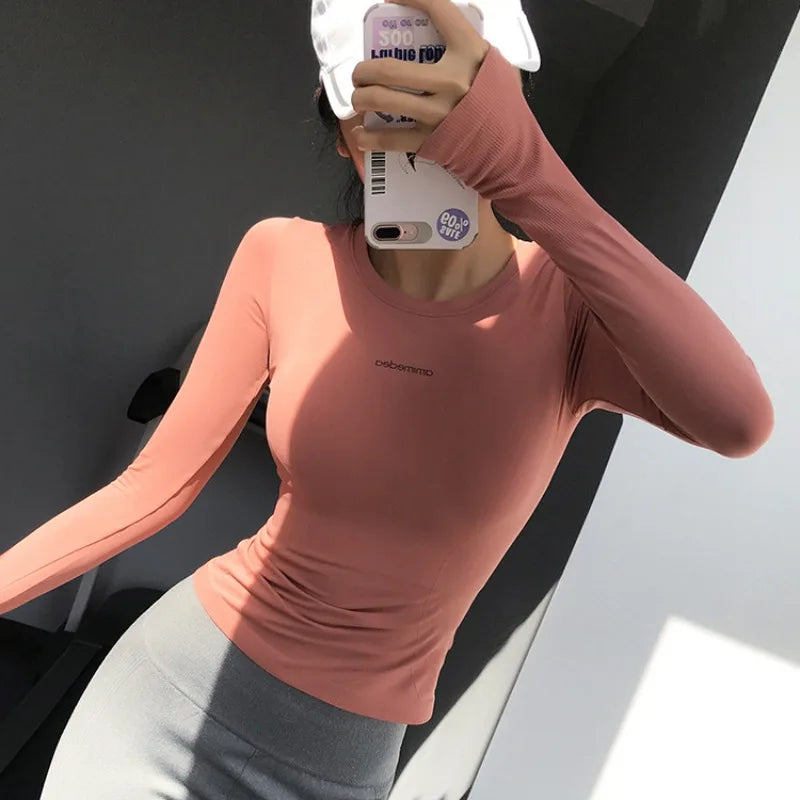 Fitness Tops Women Tight Sports Long Sleeve Yoga Clothing Running Training Clothes Gym Workout Shirt Comfortable Training Cloth