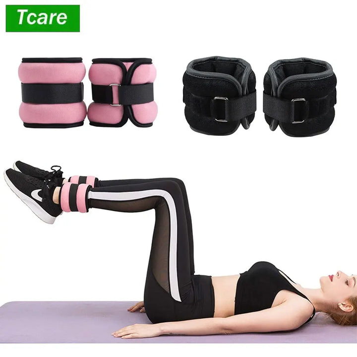 Woman using Ankle &amp; Wrist Weights 0.25–0.5KG during workout for fitness improvement.