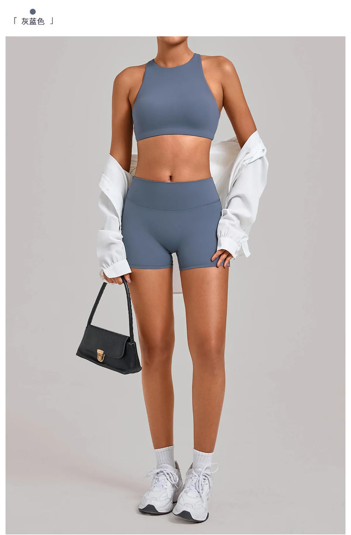 Gym Workout Clothing Detachable Chest Pad Cross Back Vest Yoga Shorts Sets Tight Quick-Dry Fitness Sports Shorts Suits for Women