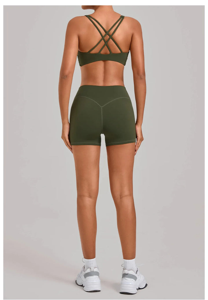 Gym Workout Clothing Detachable Chest Pad Cross Back Vest Yoga Shorts Sets Tight Quick-Dry Fitness Sports Shorts Suits for Women